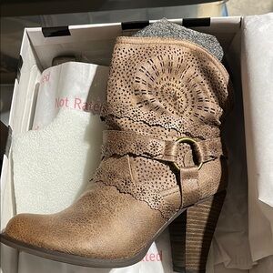 Not Rated Tan Heeled Boots with Slouchy Design